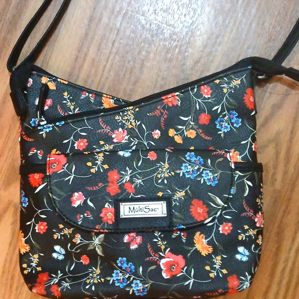 Mikasa Black and Red Crossbody Bag with Adjustable Strap